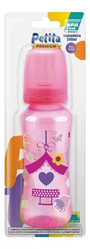 Petita Mamadeira Cinturada Rosa Bico Pvc 240 Ml