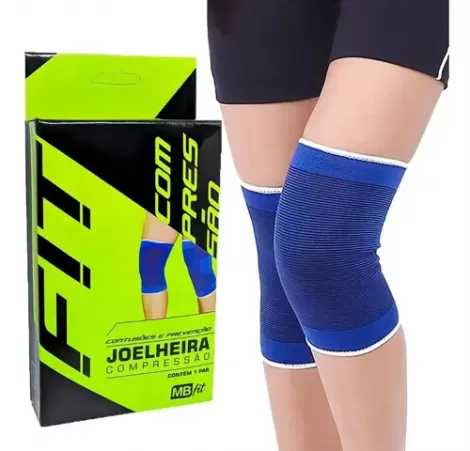 Joelheira de Poliéster Linha Fitness Azul C2 Peças na Caixa FT15 123